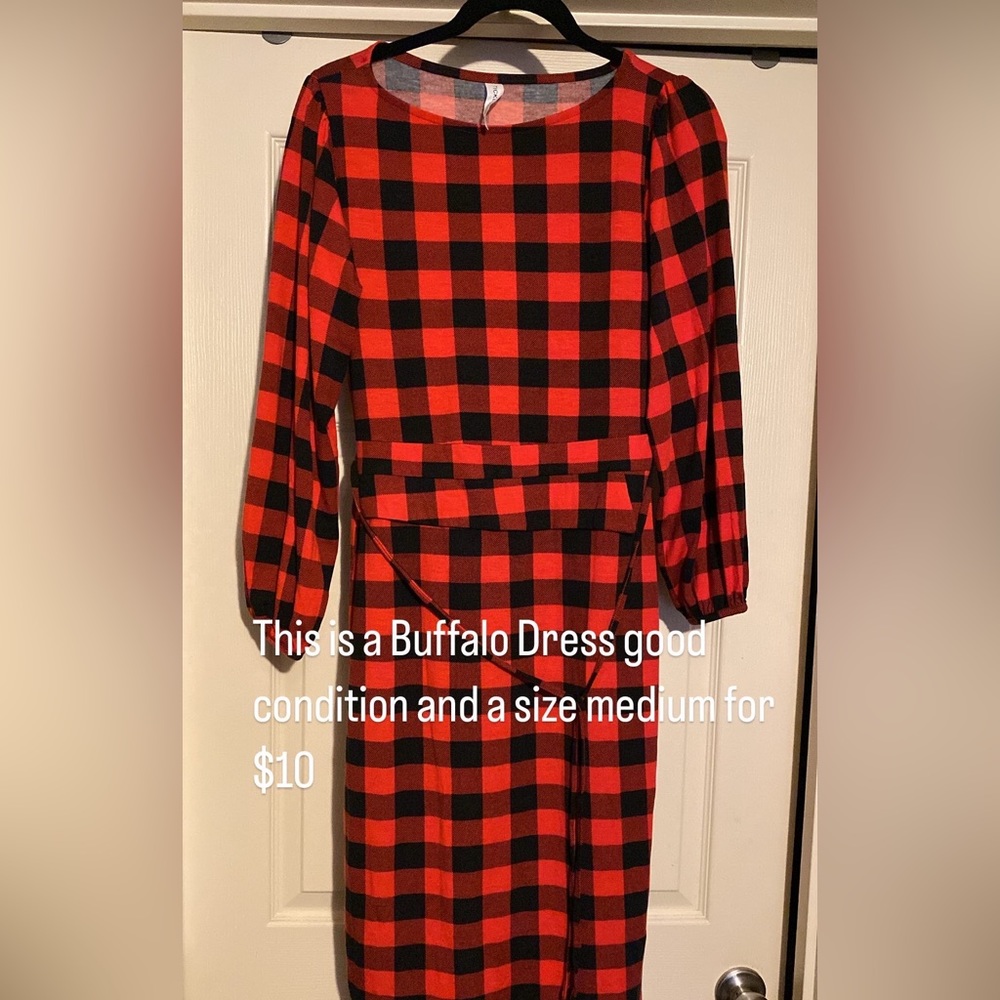 Black and white buffalo knee dress